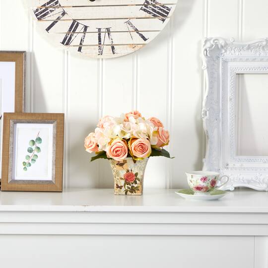 8" Rose & Hydrangea Bouquet in Floral Vase